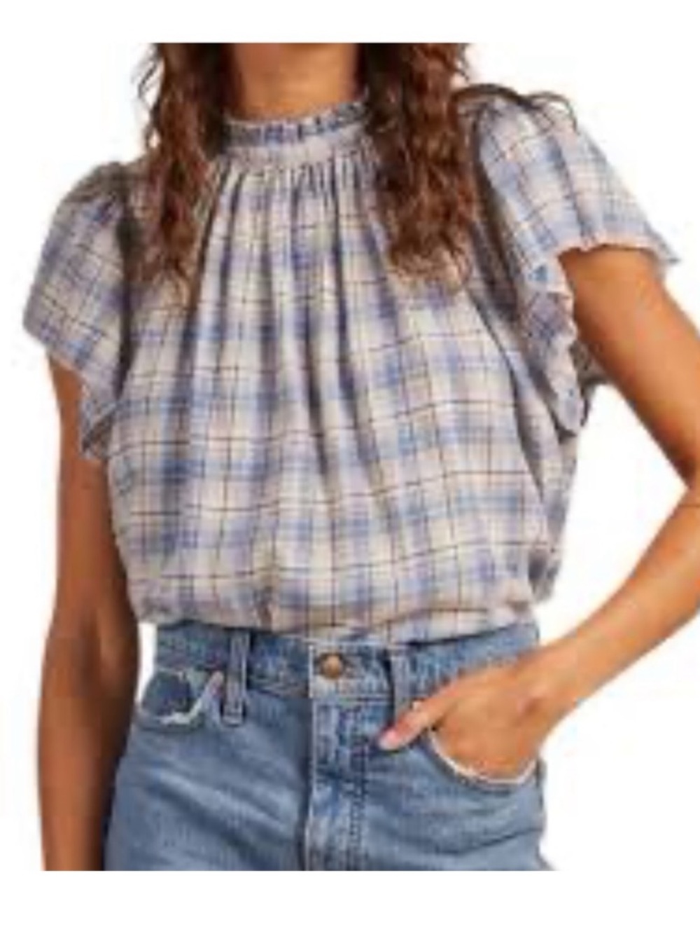 Trovata Birds of Paradise Carla plaid top Sz M